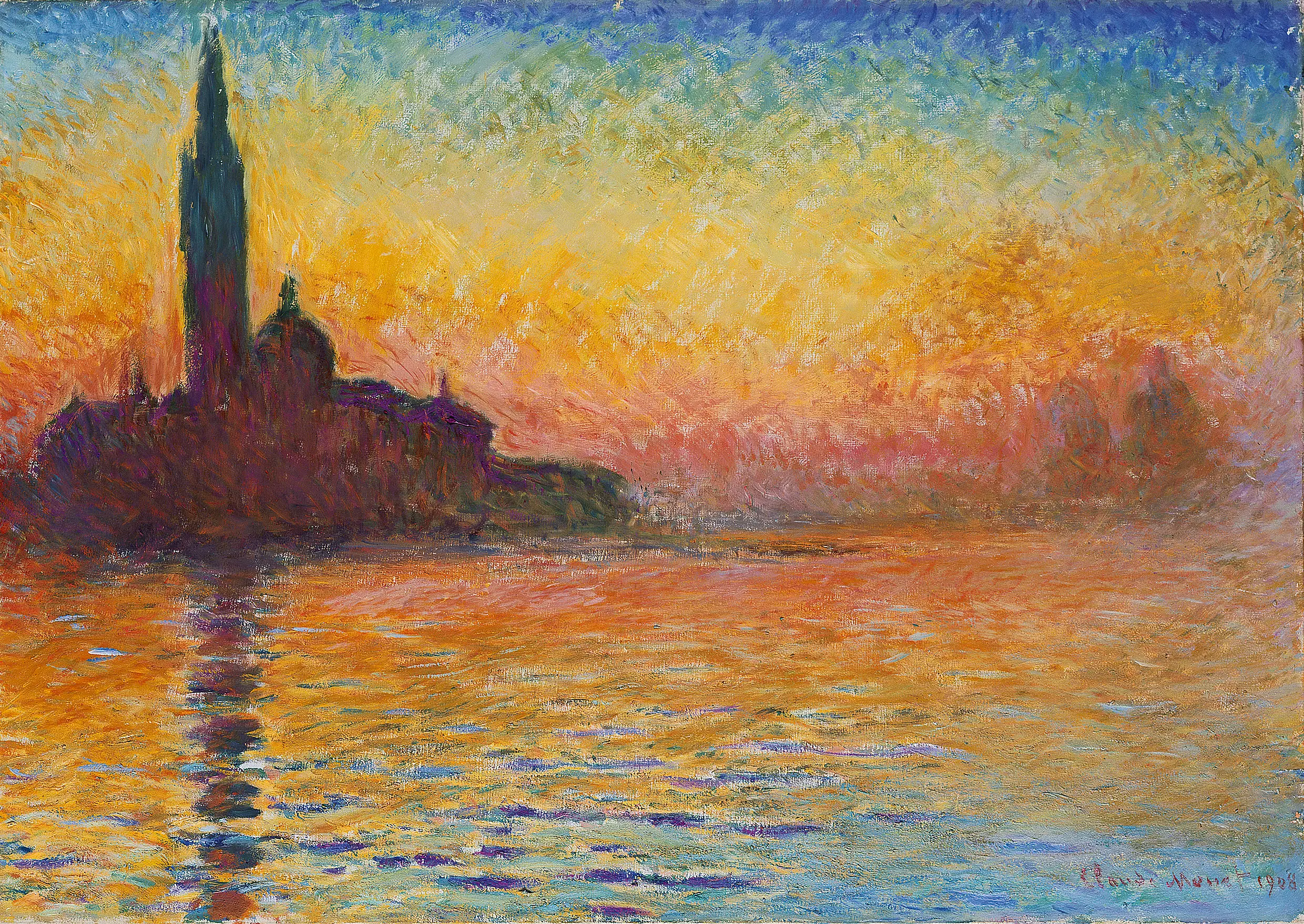 Claude Monet Peinture au coucher du soleil - San Giorgio Maggiore au crépuscule